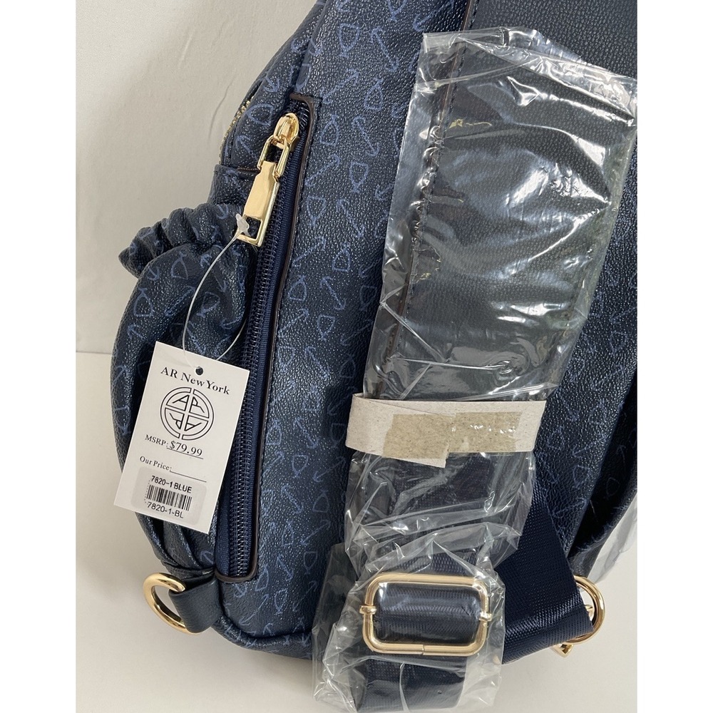NWT AR New York Vegan Leather Sling‎ Bag Purse Cross Body 7820 Navy Blue - Picture 5 of 6